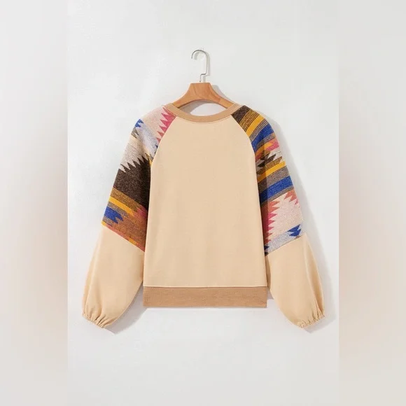 Beige Horse Sequin equestrian rodeo Aztec tribal sleeve sweatshirt pullover - Picture 7 of 7